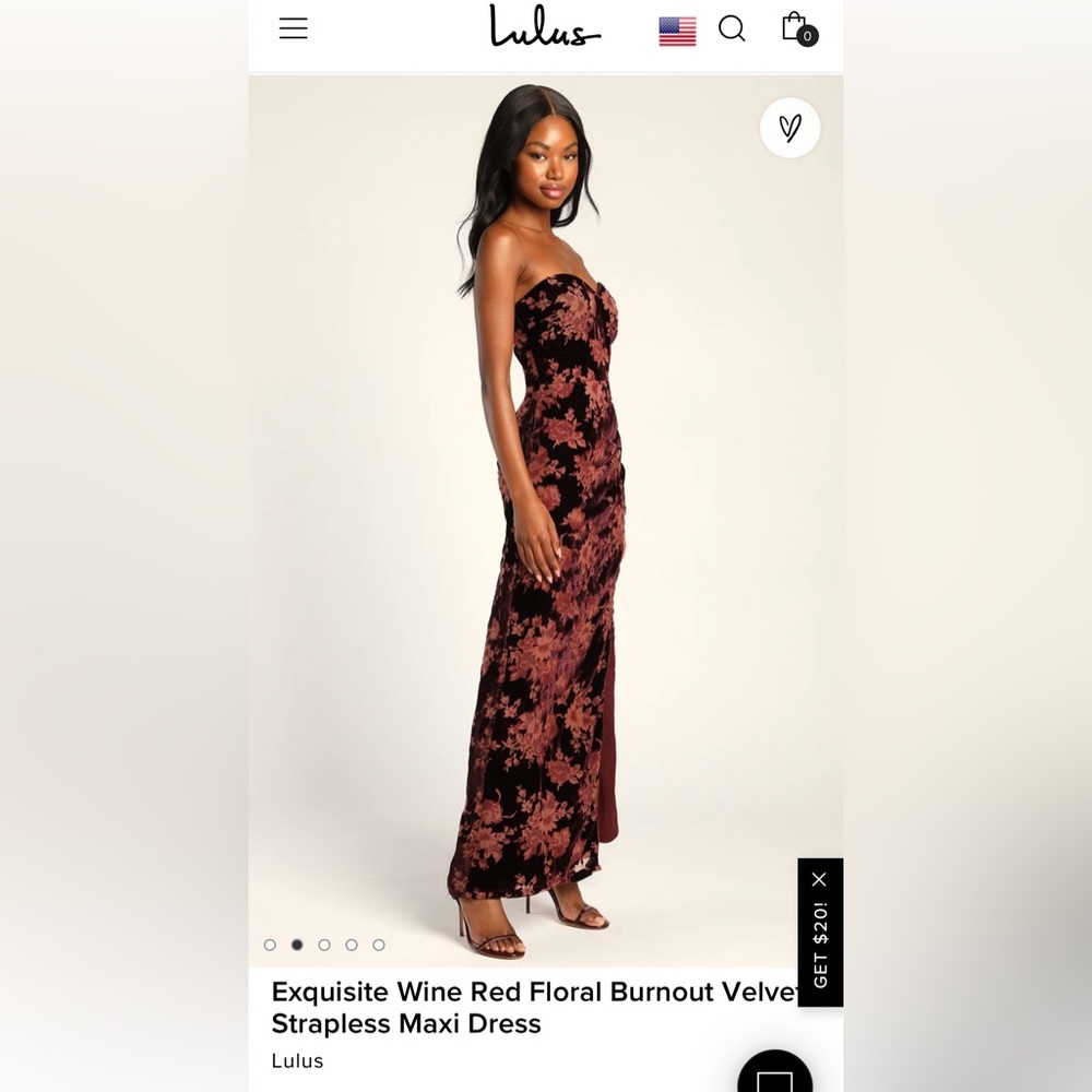 Strapless Maxi Dress Wedding Formal Exquisite Wine Red Floral Burnout Velvet